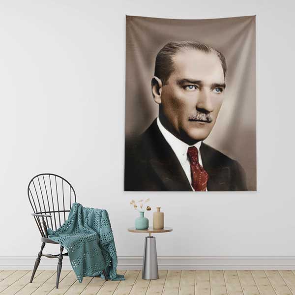 Atatürk Renkli Portre Duvar Örtüsü Kumaş Baskı 14326
