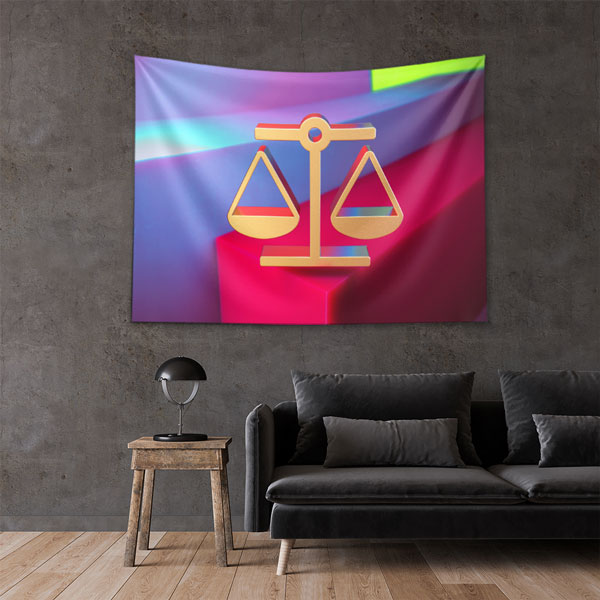 avukat-ofis-duvar-dekor-5298-04 Modern Adalet Terazisi Duvar Örtüsü – Renkli Tasarımlı Kumaş Baskı 5298