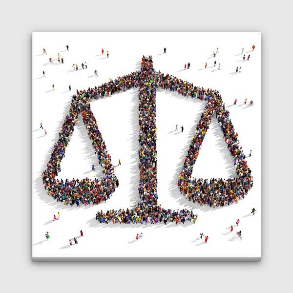 Topluluk ile Adalet Terazisi Şekilli Kanvas Tablo – 5269