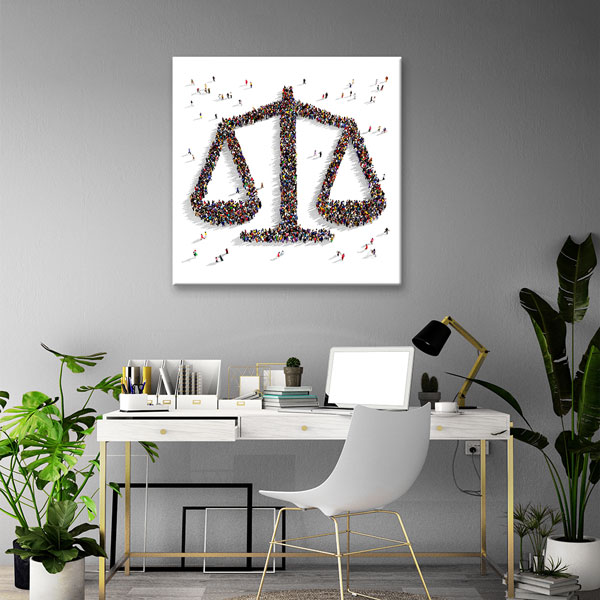 Topluluk ile Adalet Terazisi Şekilli Kanvas Tablo – 5269