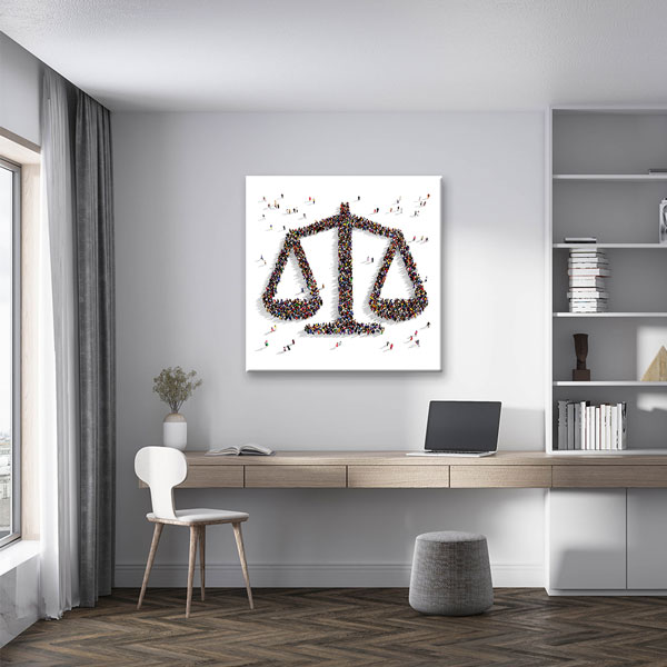 Topluluk ile Adalet Terazisi Şekilli Kanvas Tablo – 5269