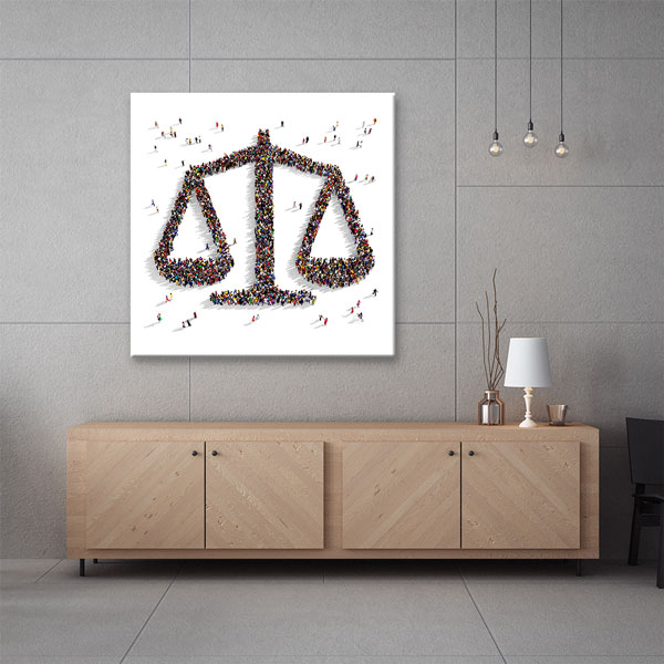 Topluluk ile Adalet Terazisi Şekilli Kanvas Tablo – 5269