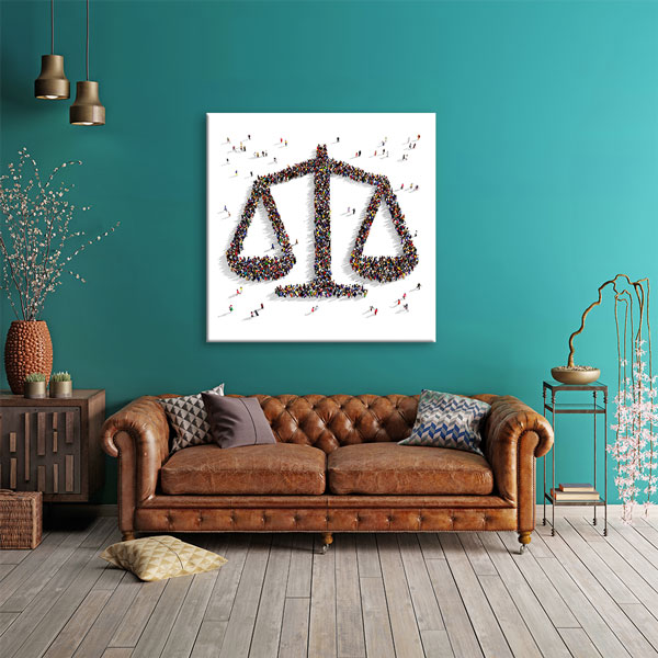 Topluluk ile Adalet Terazisi Şekilli Kanvas Tablo – 5269