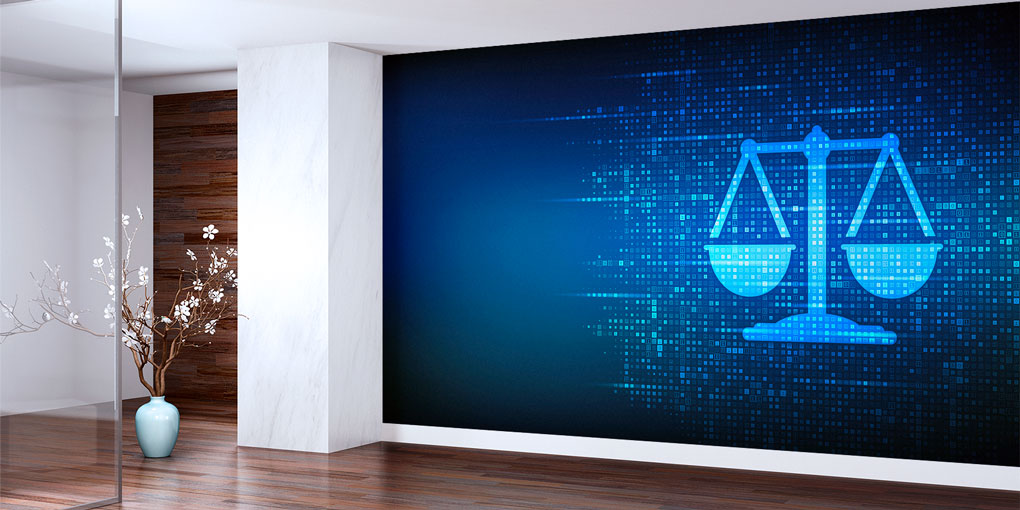 avukatlik-ofis-dekor-5295-01 Dijital Adalet Terazisi Hukuk Duvar Kağıdı – Modern Teknoloji Tasarımı 5295