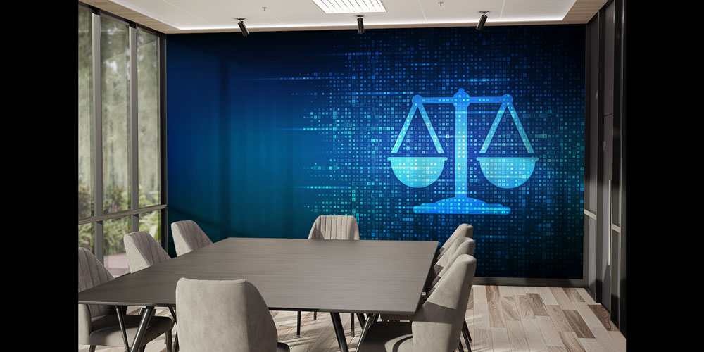 avukatlik-ofis-dekor-5295-02 Dijital Adalet Terazisi Hukuk Duvar Kağıdı – Modern Teknoloji Tasarımı 5295