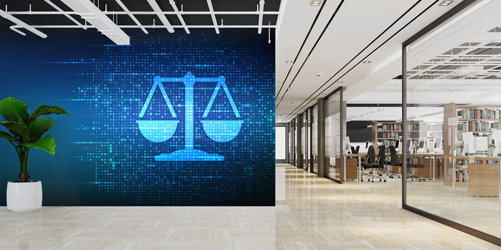 avukatlik-ofis-dekor-5295-03 Dijital Adalet Terazisi Hukuk Duvar Kağıdı – Modern Teknoloji Tasarımı 5295