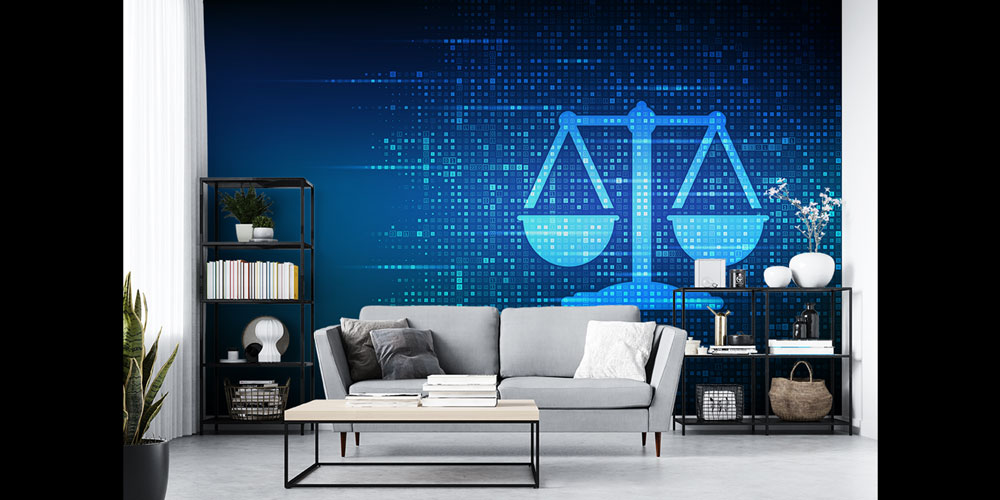 avukatlik-ofis-dekor-5295-04 Dijital Adalet Terazisi Hukuk Duvar Kağıdı – Modern Teknoloji Tasarımı 5295