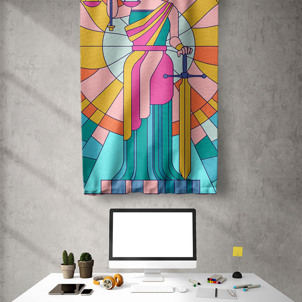 Renkli Lady Justice Tasarımlı Duvar Flaması 5320