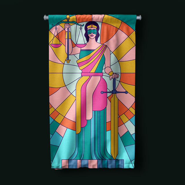 Renkli Lady Justice Tasarımlı Duvar Flaması 5320