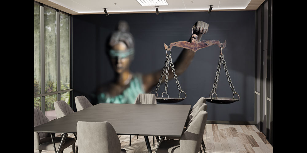 Adalet Terazisi Temalı Hukuk Duvar Kağıdı – Hukuk Büroları için Dekoratif Tasarım 5281