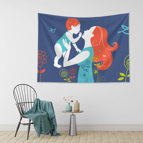 Anne ve Bebek Sevgisi İllüstrasyonu Duvar Örtüsü 8401