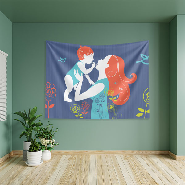 Anne ve Bebek Sevgisi İllüstrasyonu Duvar Örtüsü 8401