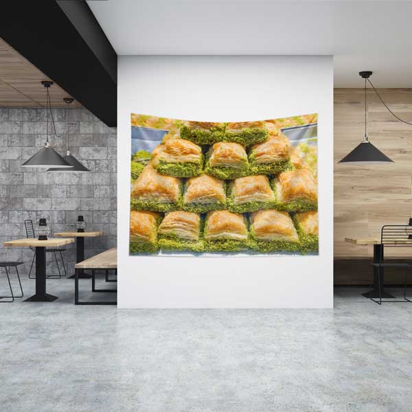 baklava-duvar-ortusu-12571-00 Klasik Fıstıklı Baklava Temalı Duvar Örtüsü 12571