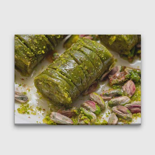 baklava-duvar-tablolari-12167-00 Antep Fıstıklı Sarma Baklava Desenli Duvar Tablosu Kanvas – 12167
