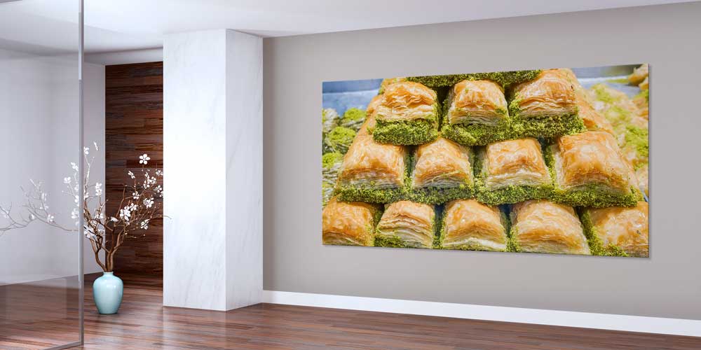 baklava-duvar-tablosu-12465-02 Fıstıklı Baklava Temalı Büyük Ebat Duvar Dekoru – 12465