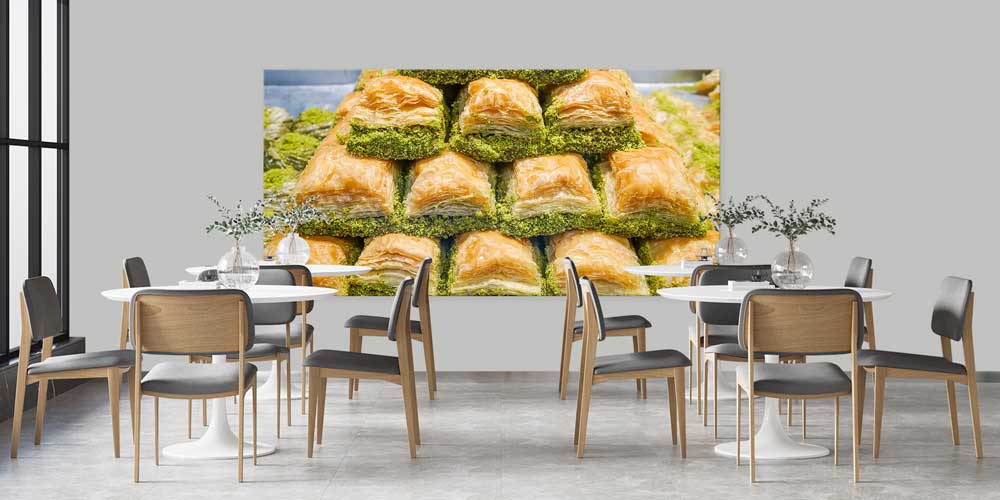 baklava-duvar-tablosu-12465-03 Fıstıklı Baklava Temalı Büyük Ebat Duvar Dekoru – 12465