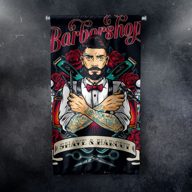 Vintage Berber Temalı Barbershop Duvar Flaması Kumaş Baskı 5768