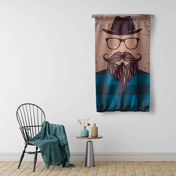 Retro Tarz Sakallı Erkek Figürlü Berber Duvar Flaması Kumaş Baskı 5770