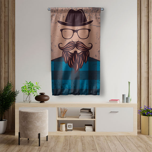 Retro Tarz Sakallı Erkek Figürlü Berber Duvar Flaması Kumaş Baskı 5770