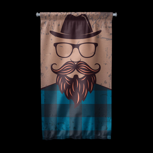 Retro Tarz Sakallı Erkek Figürlü Berber Duvar Flaması Kumaş Baskı 5770