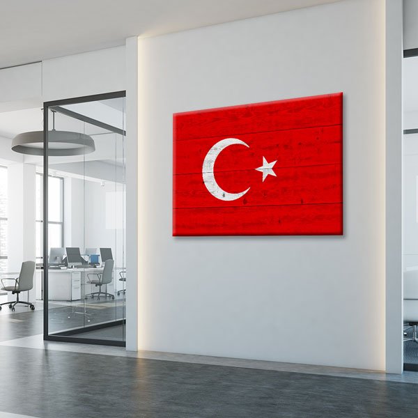 bayrak-canvas-tablo-7731-03 Ahşap Dokulu Türk Bayrağı Kanvas Tablo Duvar Dekoru 7731