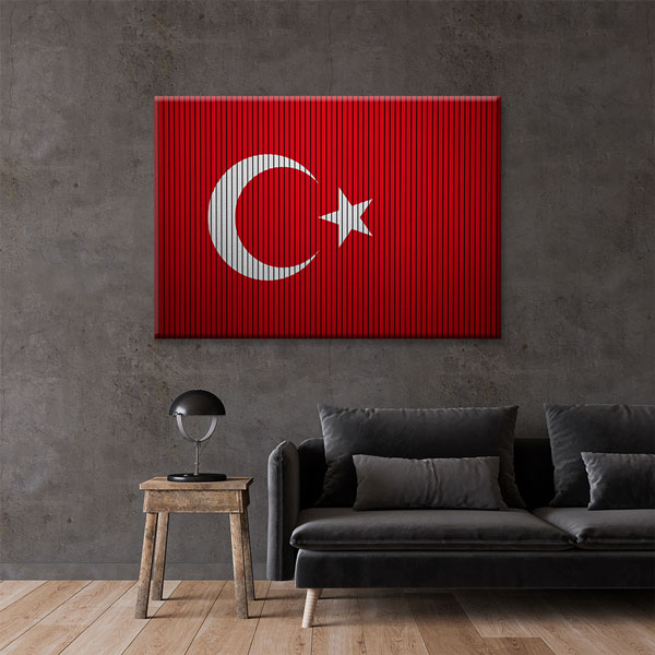 Kumaş Dokulu Türk Bayrağı Kanvas Tablo Duvar Dekoru 7730