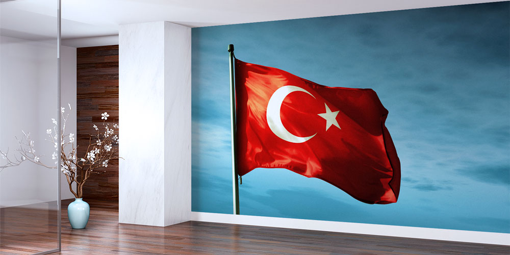 Gök Mavisi Fon Üzerinde Dalgalanan Türk Bayrağı Duvar Kağıdı 7746