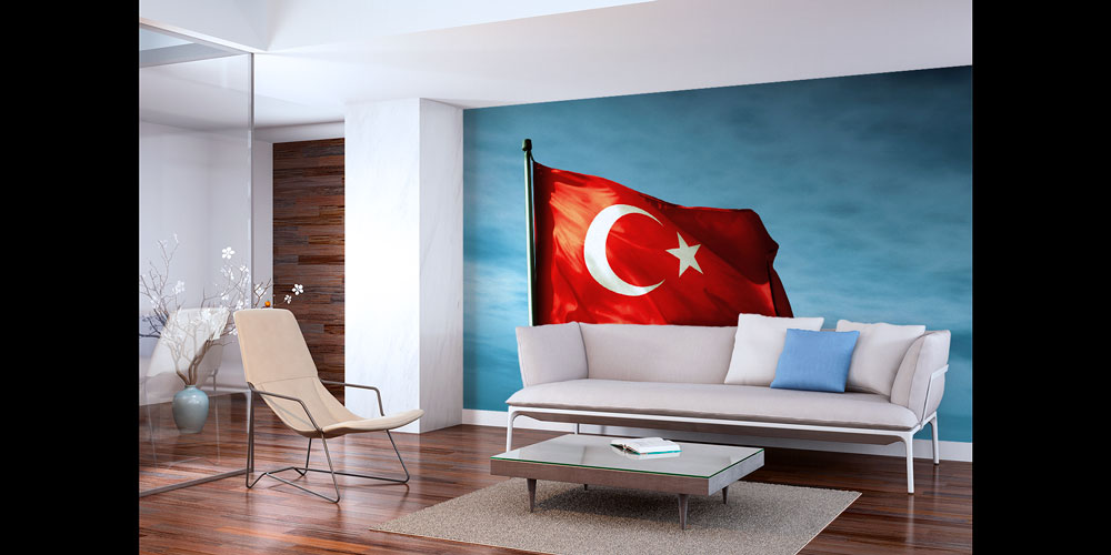 Gök Mavisi Fon Üzerinde Dalgalanan Türk Bayrağı Duvar Kağıdı 7746