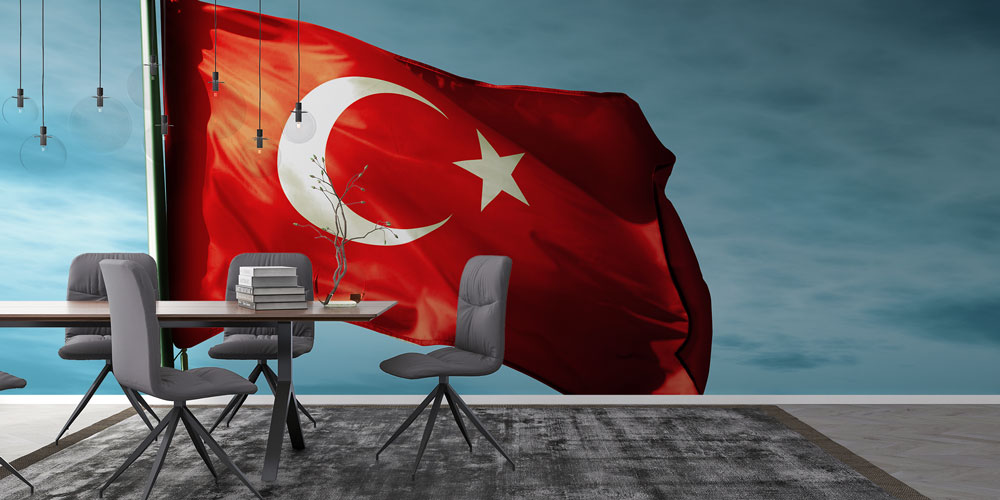 Gök Mavisi Fon Üzerinde Dalgalanan Türk Bayrağı Duvar Kağıdı 7746