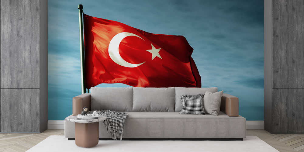 Gök Mavisi Fon Üzerinde Dalgalanan Türk Bayrağı Duvar Kağıdı 7746