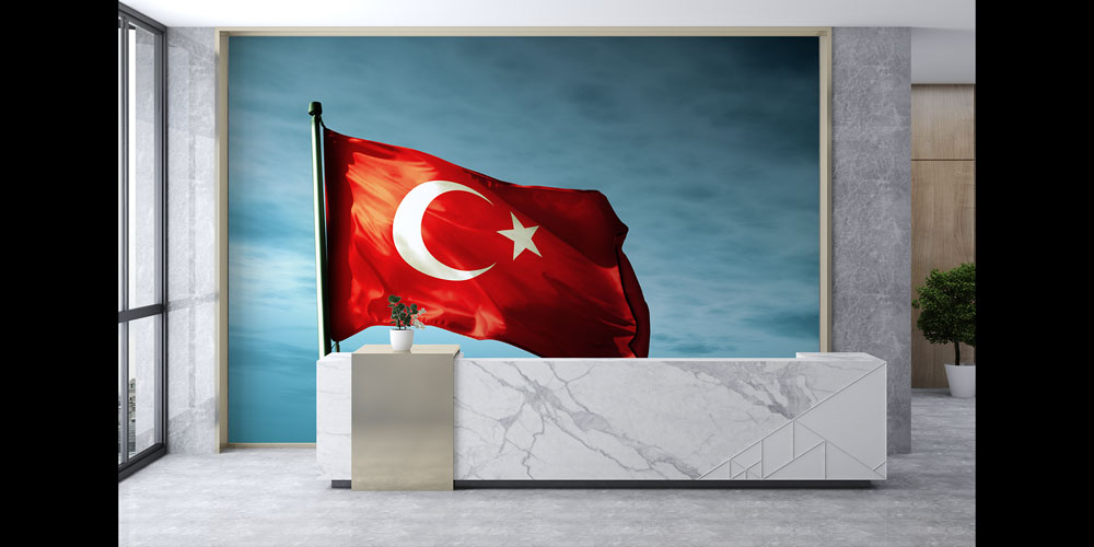 Gök Mavisi Fon Üzerinde Dalgalanan Türk Bayrağı Duvar Kağıdı 7746