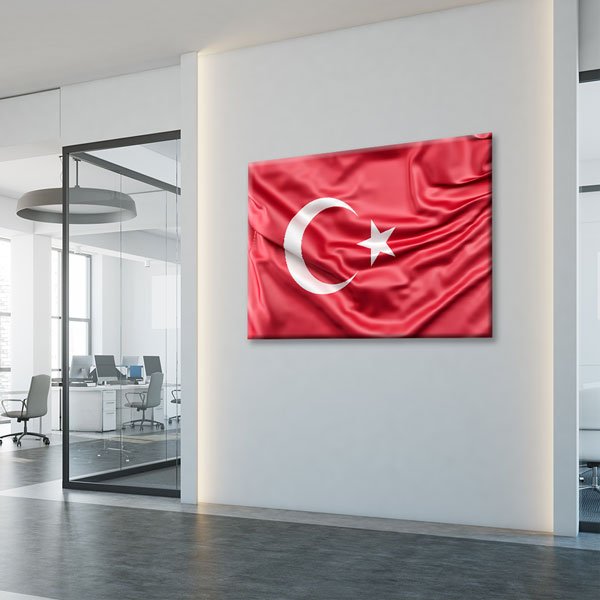 bayrakli-duvar-tablolari-7733-03 Saten Dokulu Türk Bayrağı Kanvas Tablo Duvar Dekoru 7733