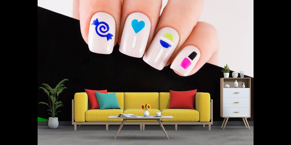 Renkli Nail Art Tasarımlı Güzellik Salonu Duvar Kağıdı 5705