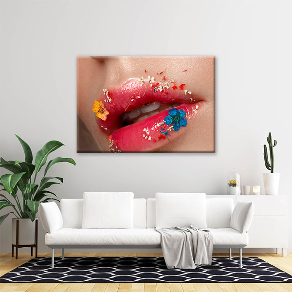 beauty-shop-canvas-5638-05 Çiçek Detaylı Dudak Görseli Güzellik Salonu Kanvas Tablo – 5638