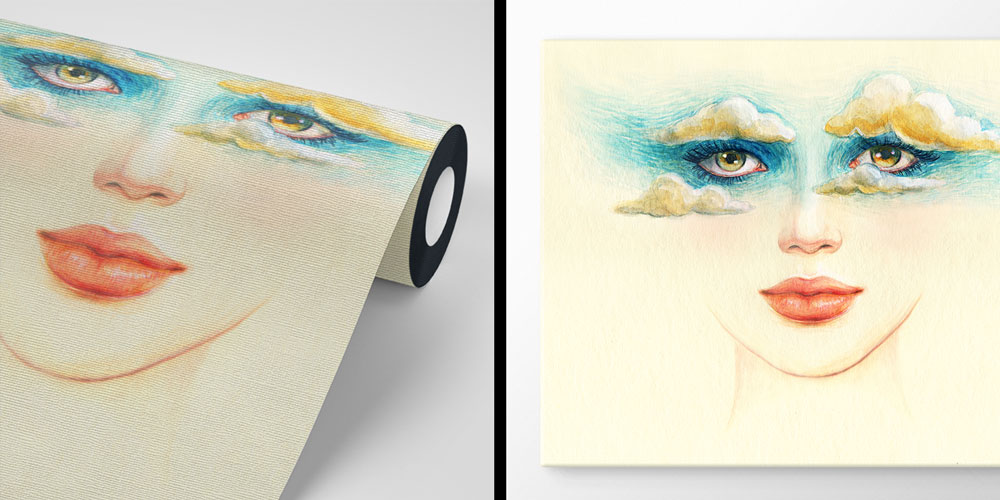 beauty-shop-wall-decor-5706-03 Bulutlu Göz Makyajı Temalı Kadın Portreli Kuaför Duvar Kağıdı 5706