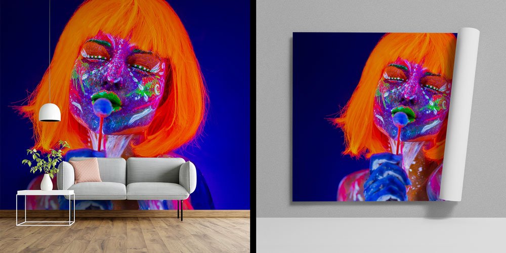 Neon Işıklı Sanatsal Kadın Portreli Güzellik Salonu Duvar Kağıdı 5710