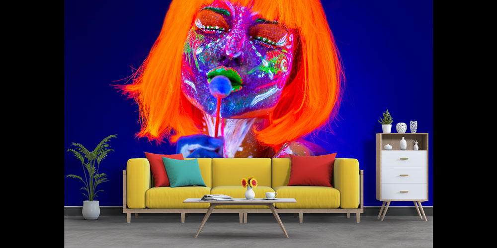 beauty-shop-wall-decor-5710-01 Neon Işıklı Sanatsal Kadın Portreli Güzellik Salonu Duvar Kağıdı 5710