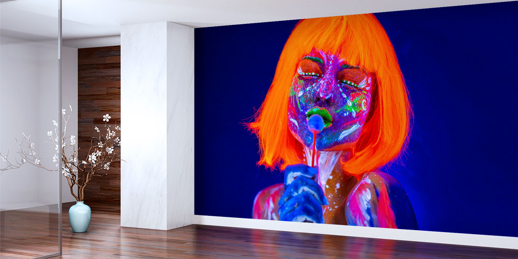 beauty-shop-wall-decor-5710-02 Neon Işıklı Sanatsal Kadın Portreli Güzellik Salonu Duvar Kağıdı 5710