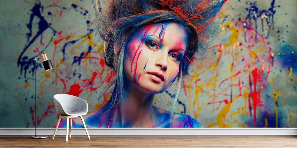 Renk Sıçramalı Sanatsal Kadın Portreli Kuaför Duvar Kağıdı 5713