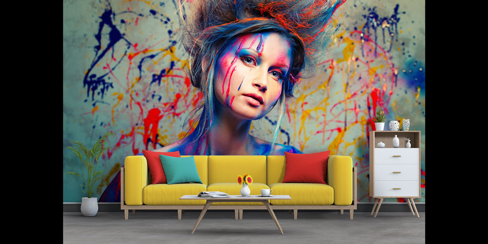 Renk Sıçramalı Sanatsal Kadın Portreli Kuaför Duvar Kağıdı 5713