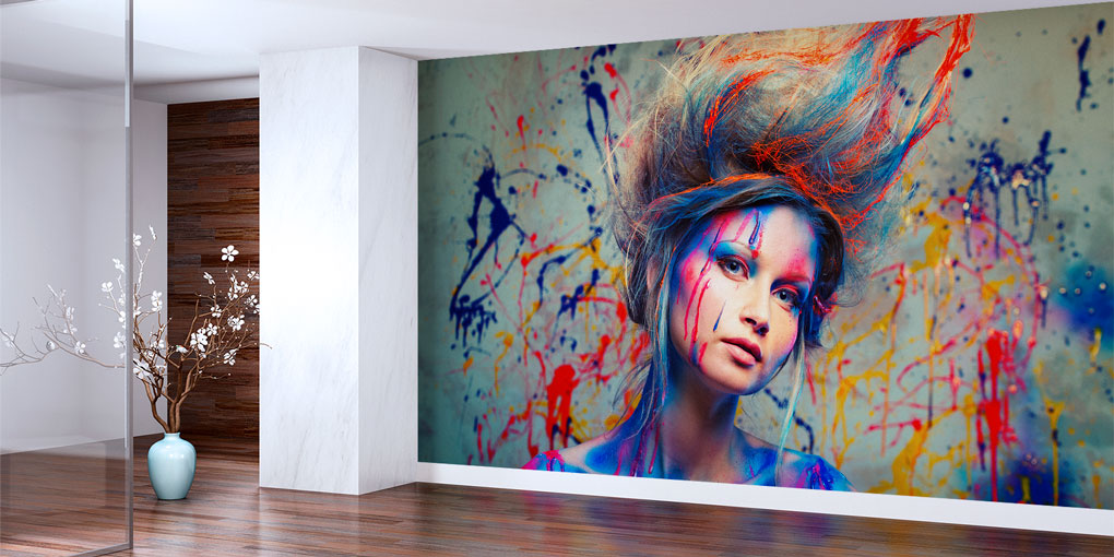 Renk Sıçramalı Sanatsal Kadın Portreli Kuaför Duvar Kağıdı 5713