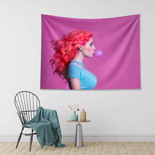 beauty-shop-wall-decor-5719-02 Pembe Arka Planlı Renkli Saçlı Kadın Kuaför Duvar Örtüsü 5719