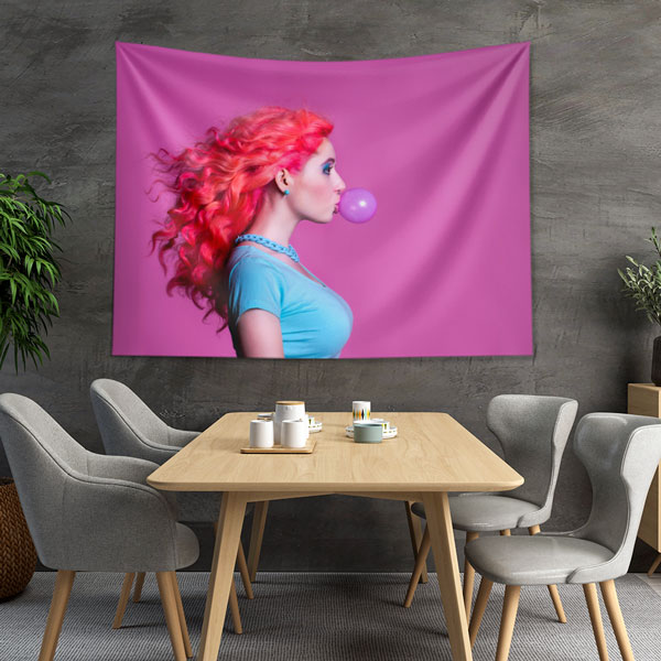 beauty-shop-wall-decor-5719-03 Pembe Arka Planlı Renkli Saçlı Kadın Kuaför Duvar Örtüsü 5719