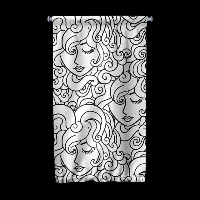 beauty-shop-wall-decor-5774-03 Siyah Beyaz Çizim Kadın Figürlü Estetik Desenli Duvar Flaması Kumaş Baskı 5774