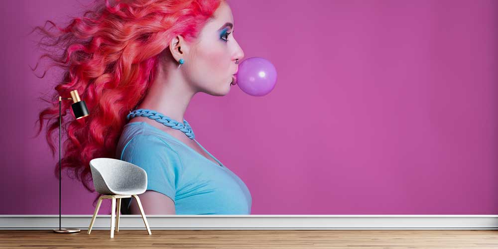 Pembe Saçlı Kadın Portreli Modern Kuaför Duvar Kağıdı 5711