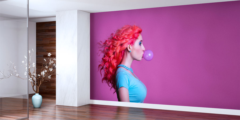 Pembe Saçlı Kadın Portreli Modern Kuaför Duvar Kağıdı 5711