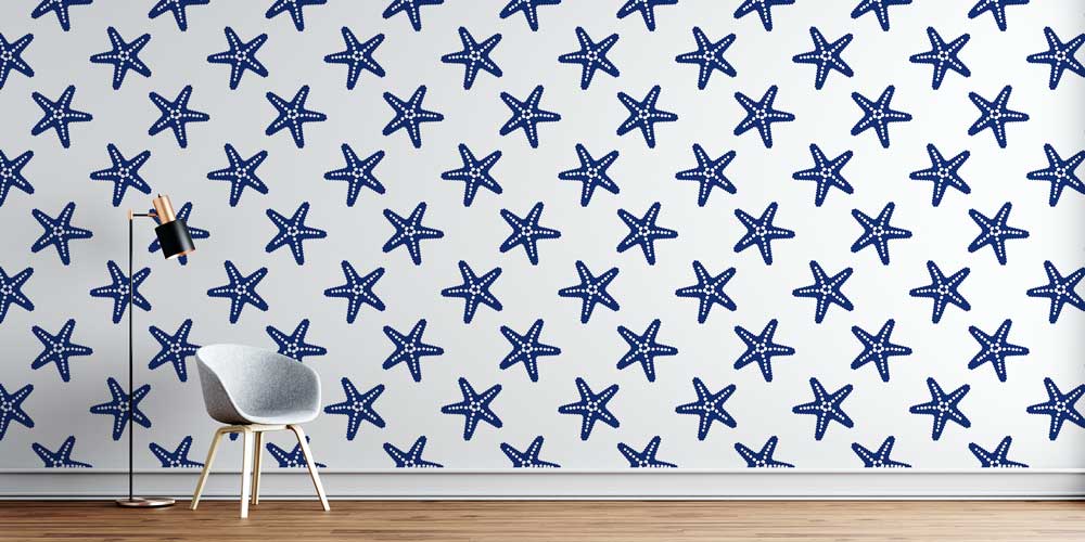Mavi Deniz Yıldızı Desenli Duvar Kağıdı 7441