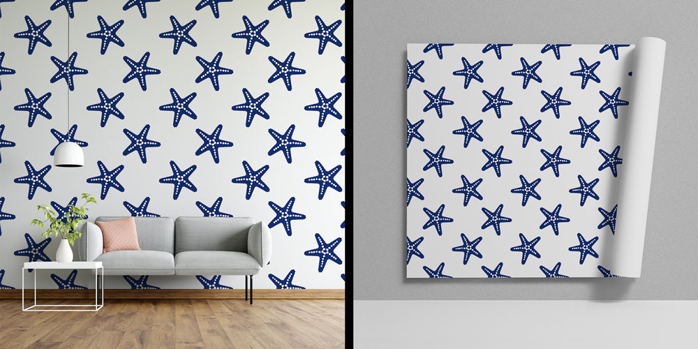 Mavi Deniz Yıldızı Desenli Duvar Kağıdı 7441