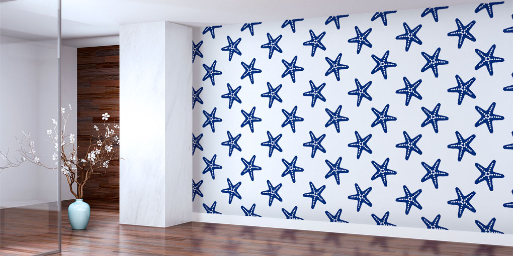 Mavi Deniz Yıldızı Desenli Duvar Kağıdı 7441