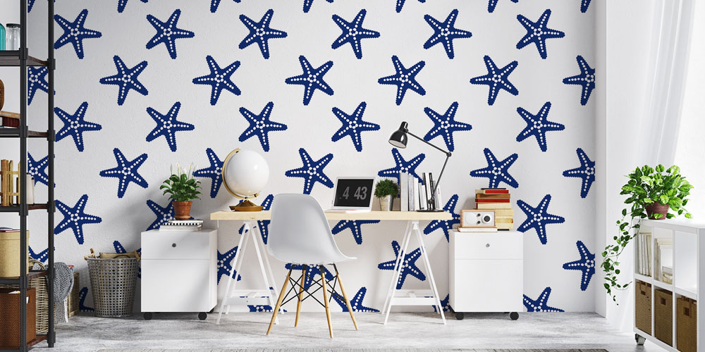 Mavi Deniz Yıldızı Desenli Duvar Kağıdı 7441
